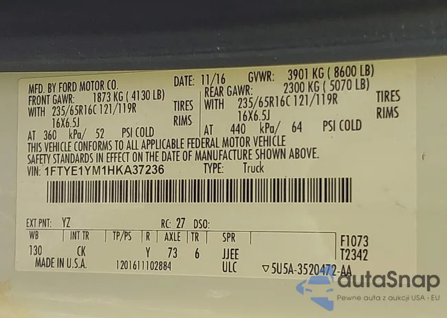 1FTYE1YM1HKA37236: 42926692