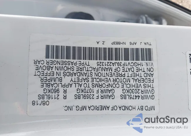 1HGCV1F39JA221325: 42926880