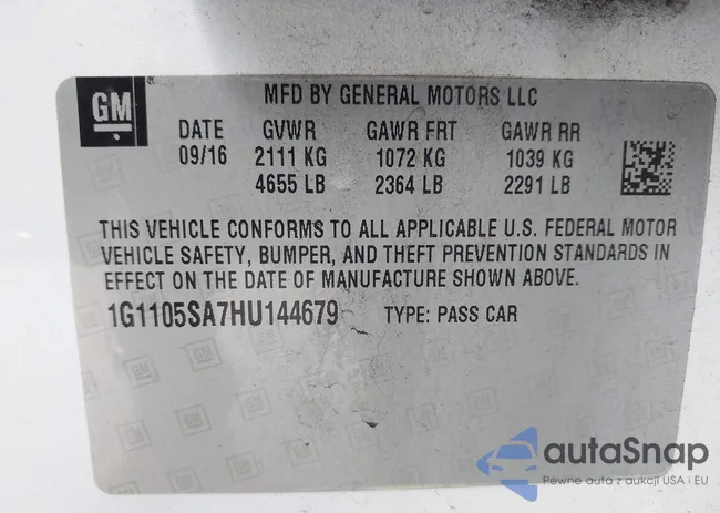 1G1105SA7HU144679: 42926400