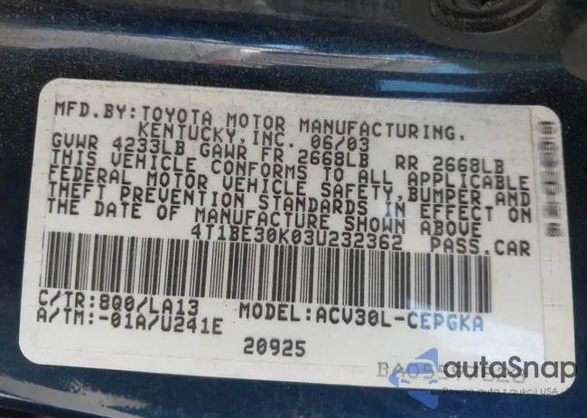 4T1BE30K03U232362: 42926421