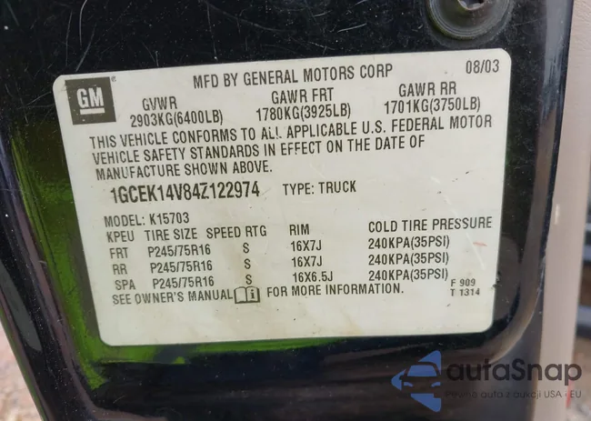 1GCEK14V84Z122974: 42926424