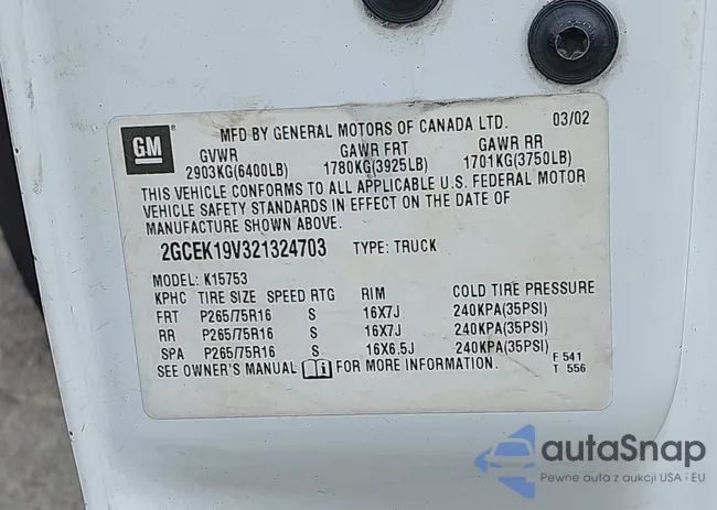 2GCEK19V321324703: 42926630