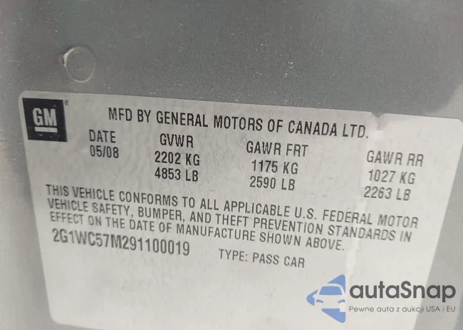 2G1WC57M291100019: 42926631