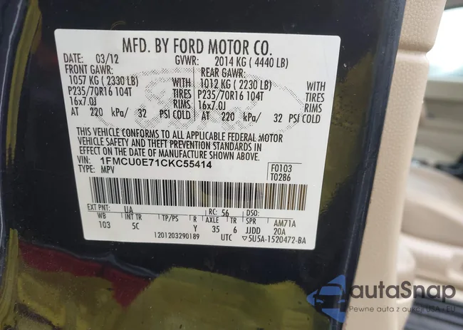 1FMCU0E71CKC55414: 42927671