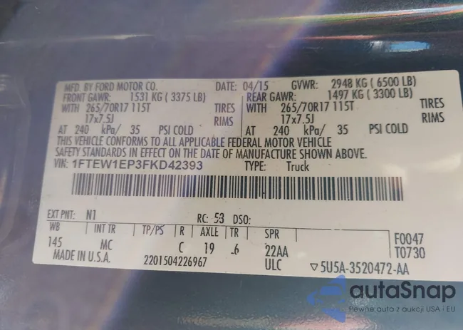 1FTEW1EP3FKD42393: 42927733