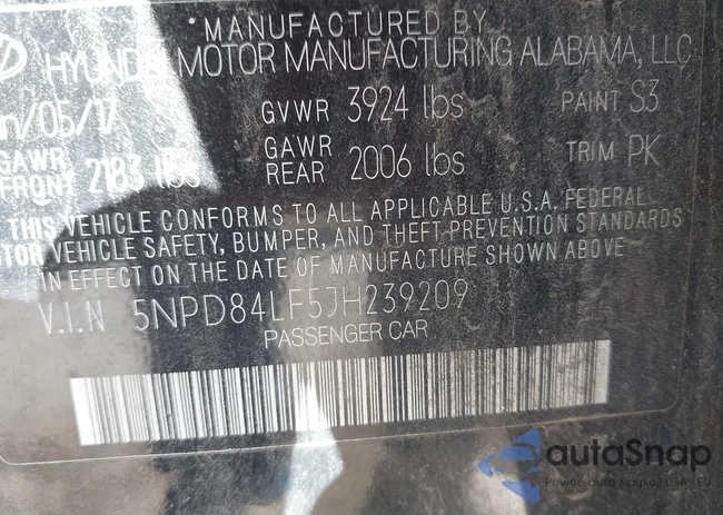 5NPD84LF5JH239209: 42927809