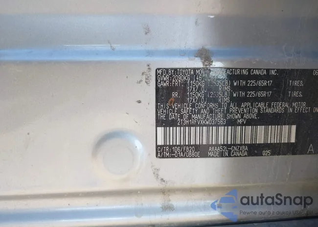 2T3H1RFVXKW037563: 42927892