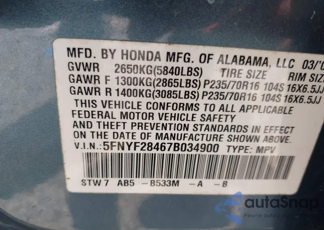 5FNYF28467B034900: 42928216