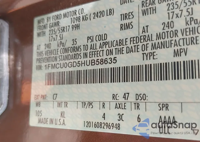 1FMCU0GD5HUB58635: 42927377