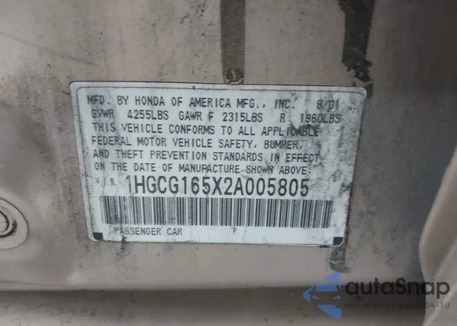 1HGCG165X2A005805: 42927391