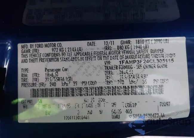 1FAHP3F24CL305115: 42928963