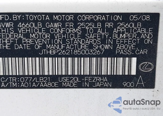 JTHBP262185003267: 42928985