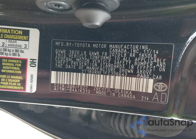 2T1BURHE1FC306642: 42929202