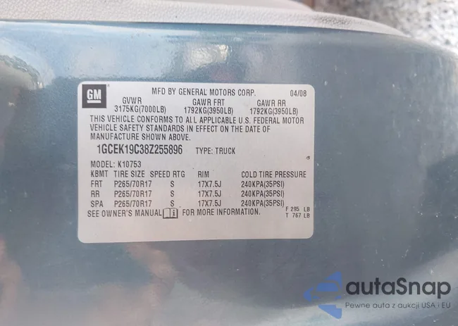 1GCEK19C38Z255896: 42928588