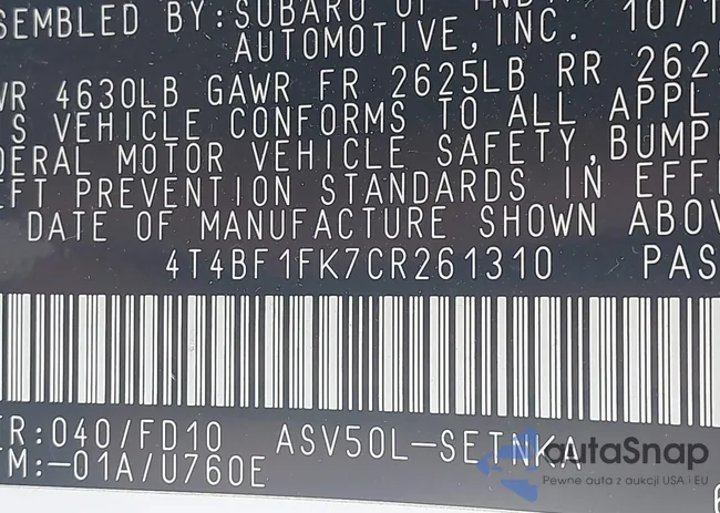 4T4BF1FK7CR261310: 42929691