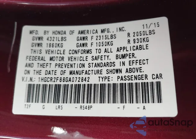 1HGCR2F88GA072842: 42930145