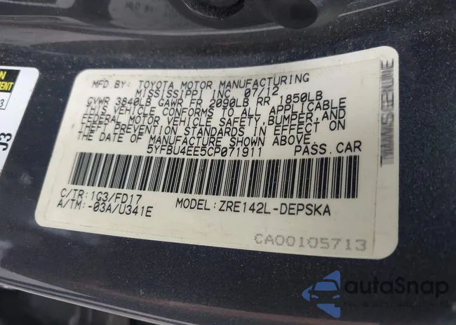 5YFBU4EE5CP071911: 42929560