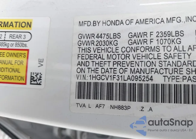 1HGCV1F31LA095254: 42930778