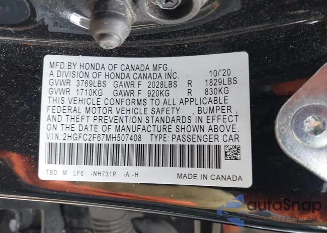 2HGFC2F67MH507408: 42930797