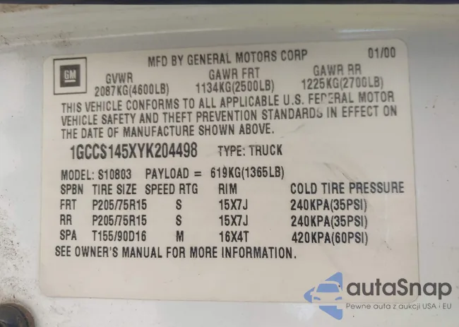 1GCCS145XYK204498: 42930847