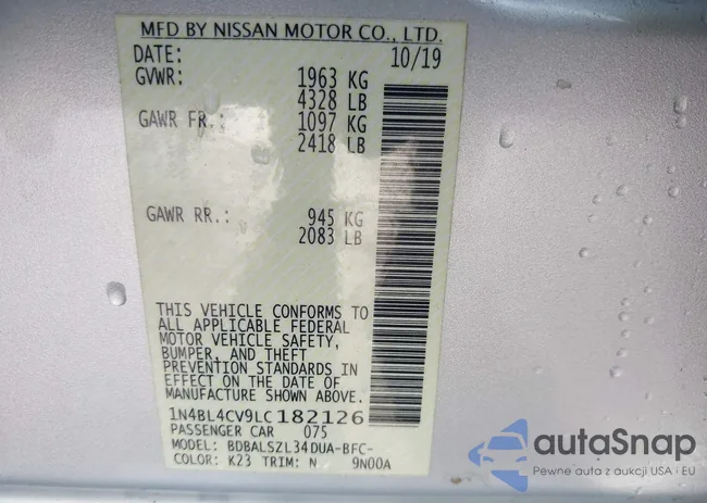 1N4BL4CV9LC182126: 42930929