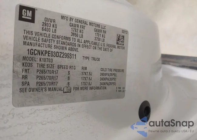 1GCNKPE03DZ299311: 42930967