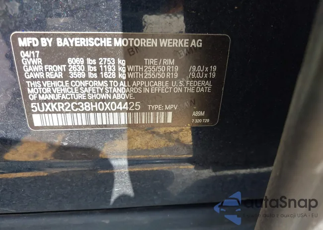 5UXKR2C38H0X04425: 42930485