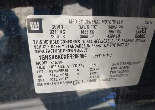 1GNSKBKCXFR209084: 42930605