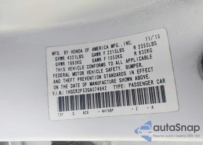 1HGCR2F52GA074642: 42932034