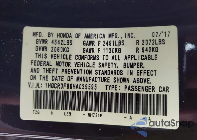 1HGCR3F96HA039595: 42932071