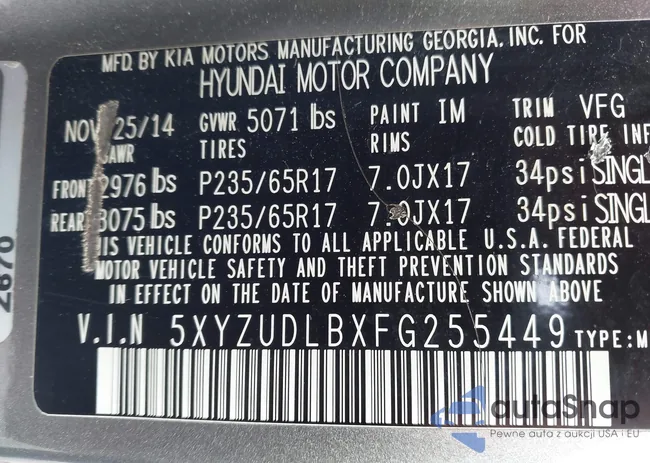 5XYZUDLBXFG255449: 42932099