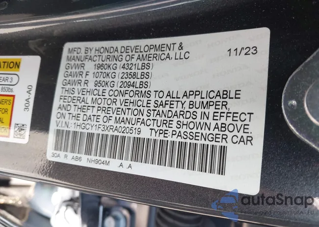 1HGCY1F3XRA020519: 42932258