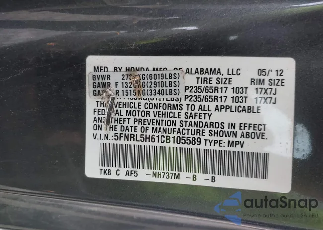 5FNRL5H61CB105589: 42932993