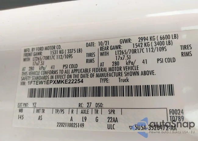 1FTEW1EPXMKE22254: 42932497