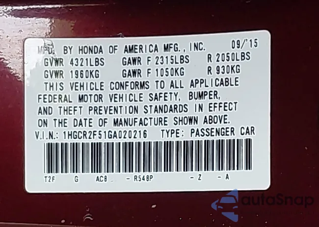 1HGCR2F51GA020216: 42932653