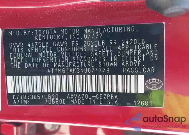 4T1K61AK3NU074778: 42933697