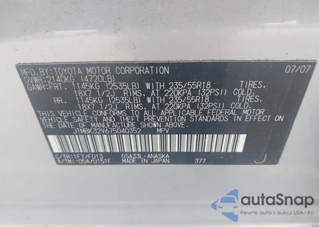 JTMBK32V675040352: 42933997