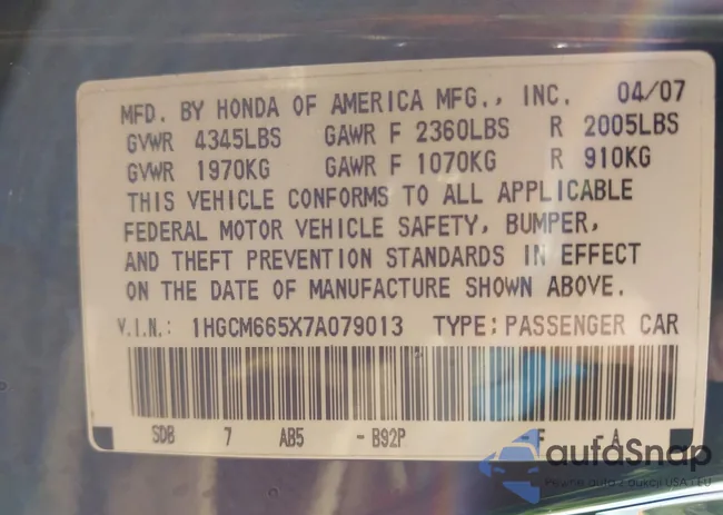 1HGCM665X7A079013: 42934013