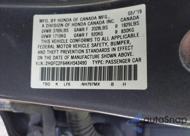 2HGFC2F64KH543490: 42934085