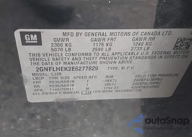 2GNFLHEK2E6277829: 42934860