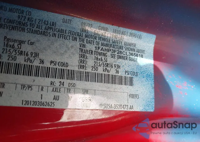 1FAHP3F28CL365818: 42935647