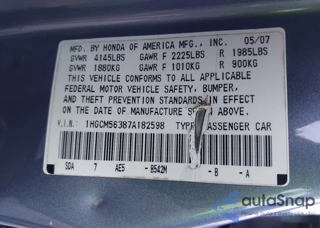 1HGCM56387A182598: 42936009