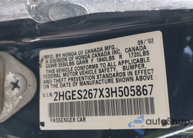 2HGES267X3H505867: 42936635