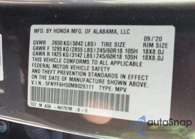 5FNYF6H50MB026111: 42936833