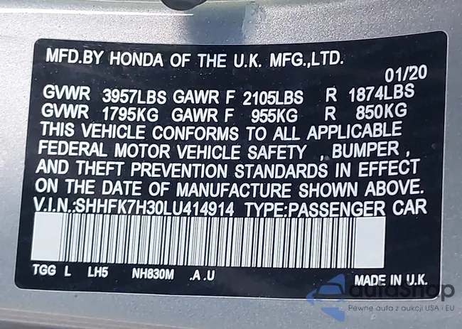 SHHFK7H30LU414914: 42937120