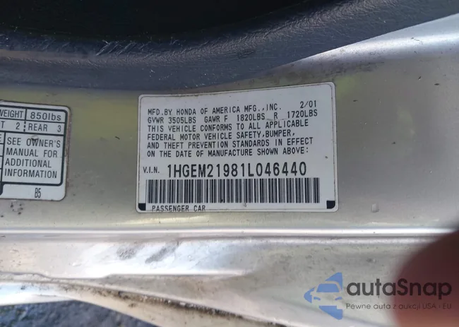 1HGEM21981L046440: 42936238