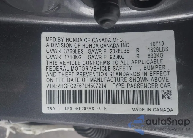 2HGFC2F67LH507214: 42937708