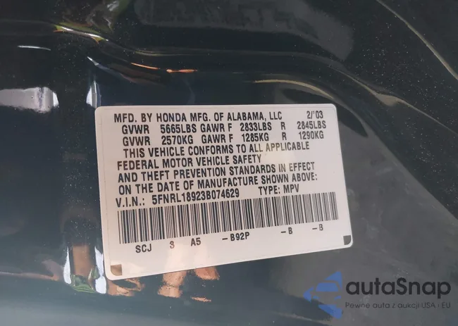 5FNRL18923B074629: 42937715