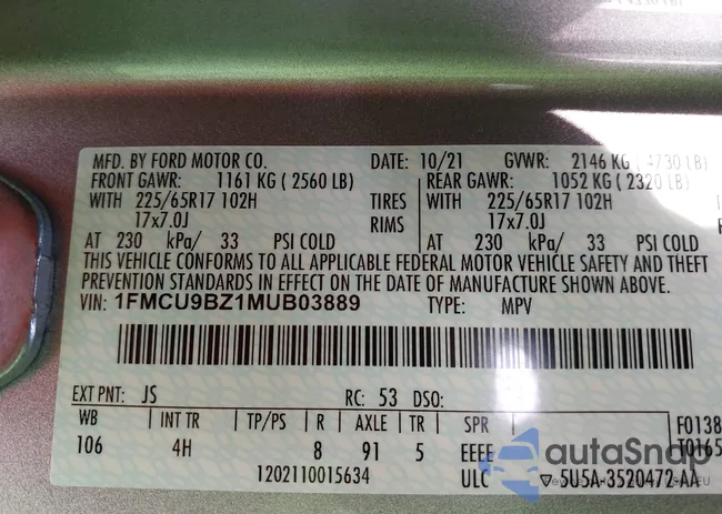 1FMCU9BZ1MUB03889: 42937730