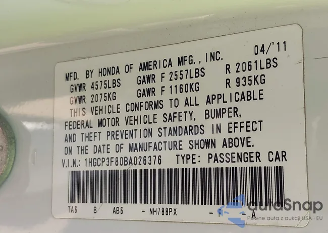 1HGCP3F80BA026376: 42937815